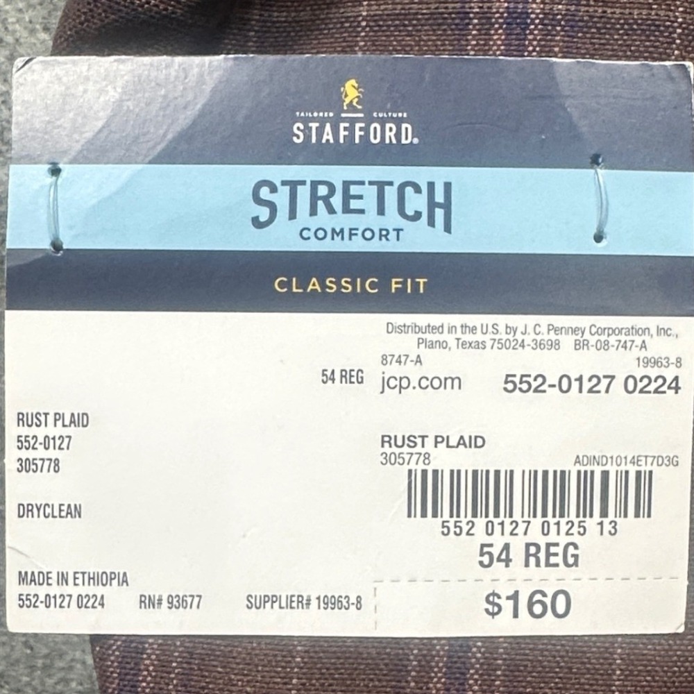 Stafford Sport Coat Mens 54R Rust Plaid New Stretch Classic Fit Blazer NWT - Picture 8 of 8